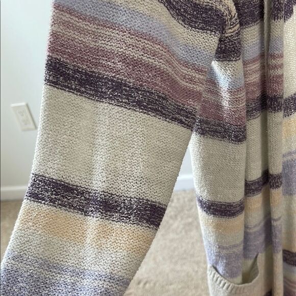 North RiverStriped Women's cardigan long Sweater - Purple and Cream - Picture 3 of 6